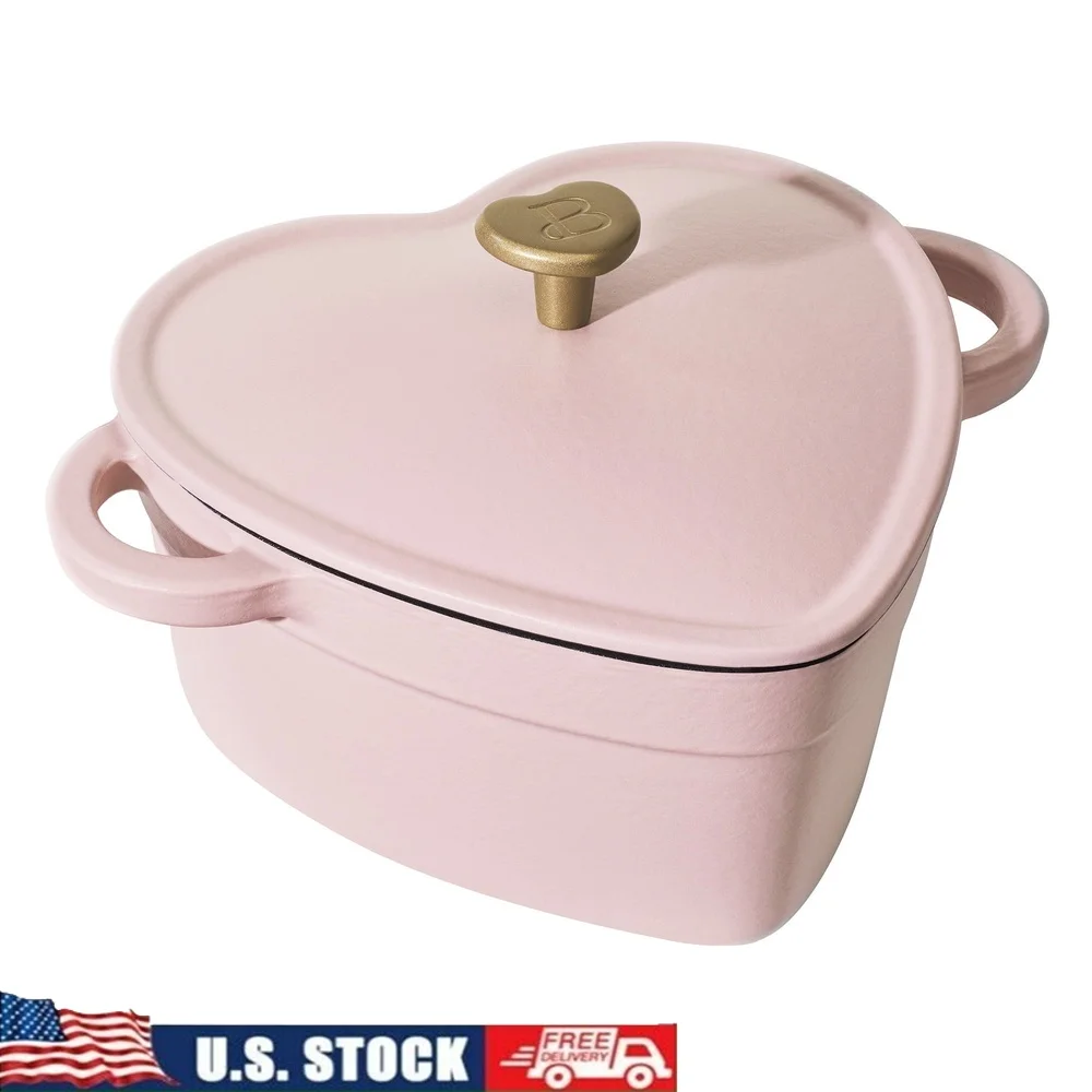 

Чугунная голландская духовка в форме сердца 2QT, ограниченная серия, эмалированная посуда с антипригарным покрытием, индукционная безопасная, простая ручка, можно мыть в посудомоечной машине