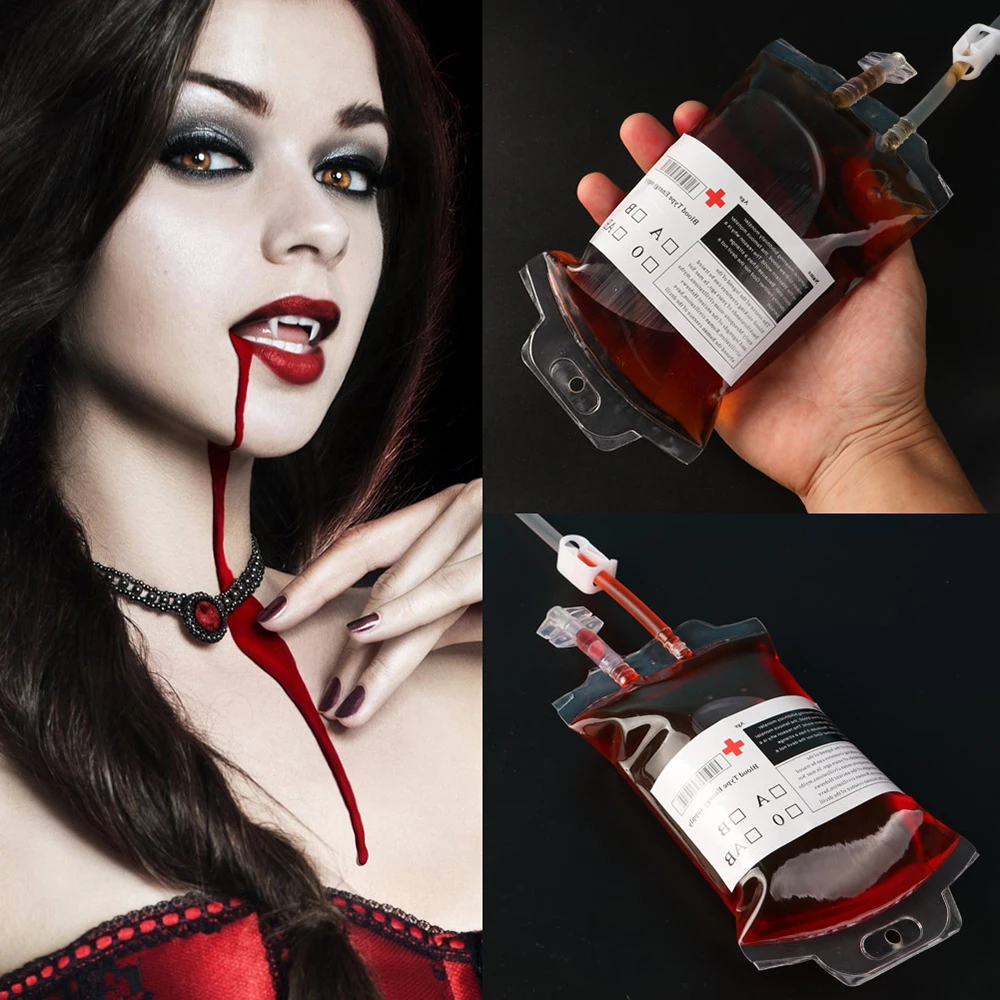 Ourwarm 10pcs Juice Drinking Spout Bag Halloween Blood Reusable Pouch Props Vampire Nurse Hospital Theme Cosplay Party DIY Decor