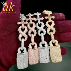 Prong Cross Infinity Bracelet Cuban Link for Women Two Tone Cubic Zirconia Iced Out Charms Hip Hop Jewelry