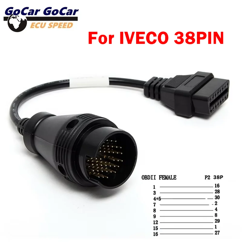 For IVECO 38PIN OBD OBD2 Car Connector Cable 38 PIN For IVECO to OBD2 16Pin Female Car Diagnostic Cable Heavy Duty For Trucks