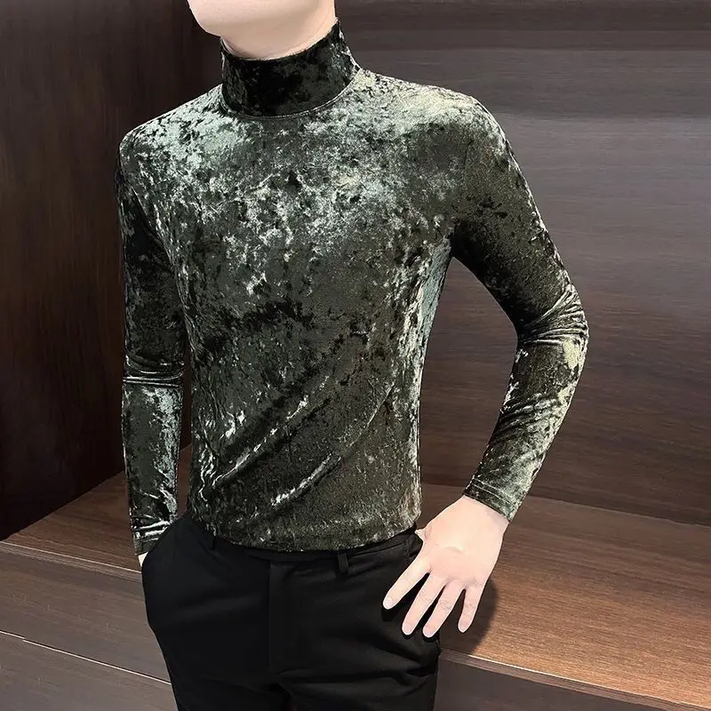 

Golden Velvet Long-sleeve T-shirt Autumn Winter 2025 New Brand Men's Clothing High-end Collar Handsome Inner Bottoming Shirt