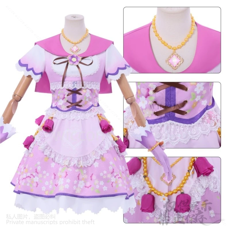 星宮いちごアニメ Jirai Kei Aikatsu かわいいコスプレ衣装アイドルピンクパープルドレス花ロリータ女の子日本カスタマイズ