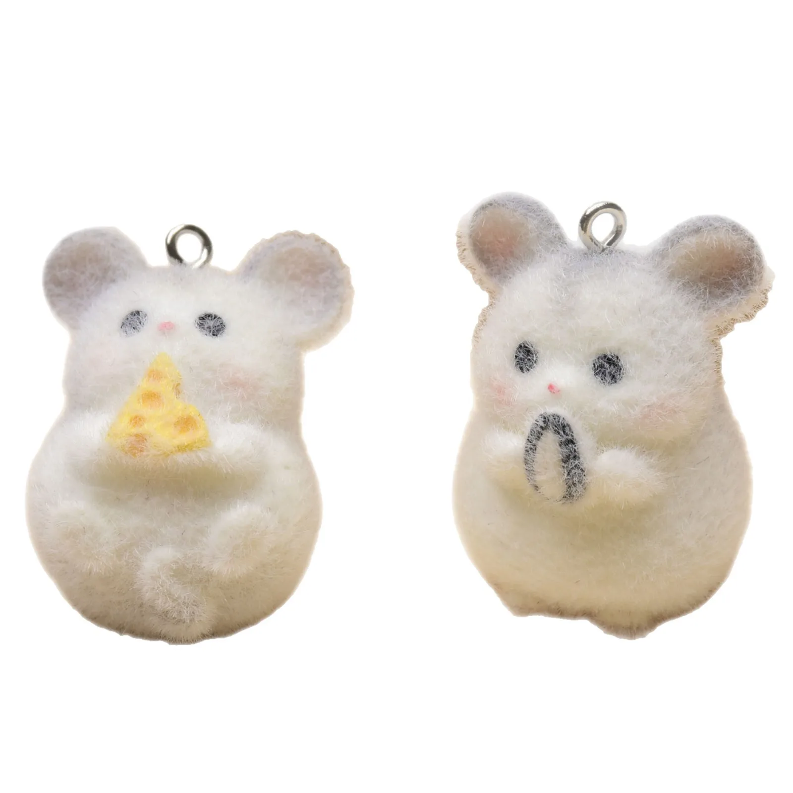 20pcs 3D Resin Flocking Melon Seeds Cheese Mouse Charms Animal Pendant for Earrings Keychain Making DIY Jewelry Accessories