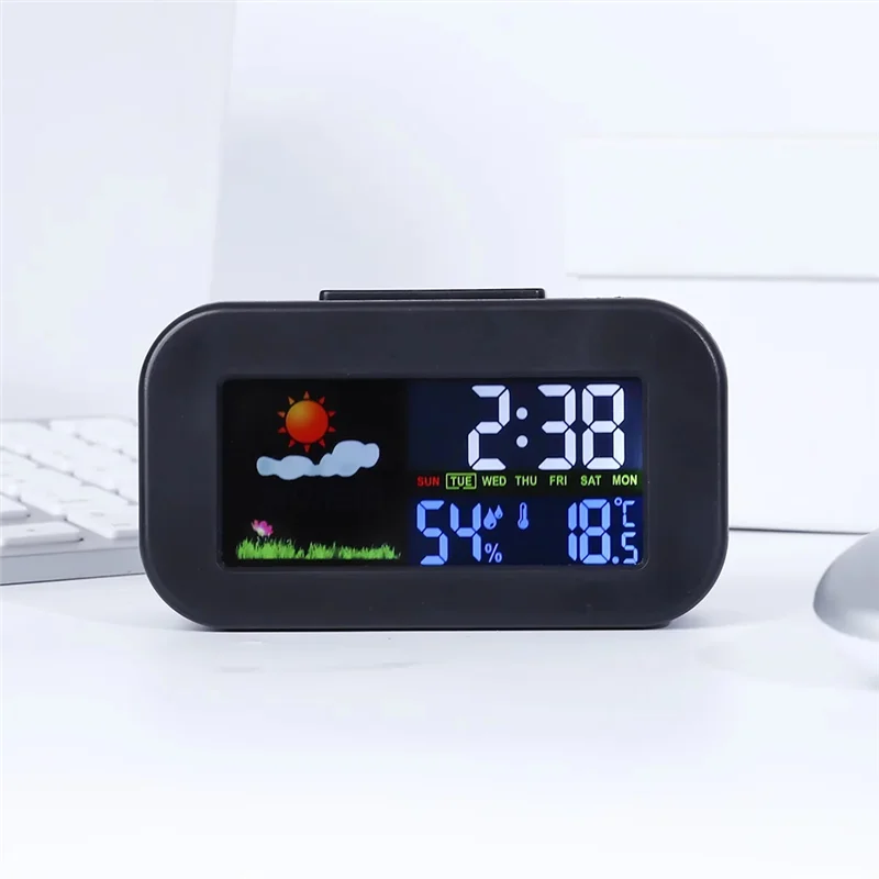 LBER Weather Station Clock With Color Display Temp&Humidity Monitor Backlit For Kids Teens Students - Bedroom Dorm Desk
