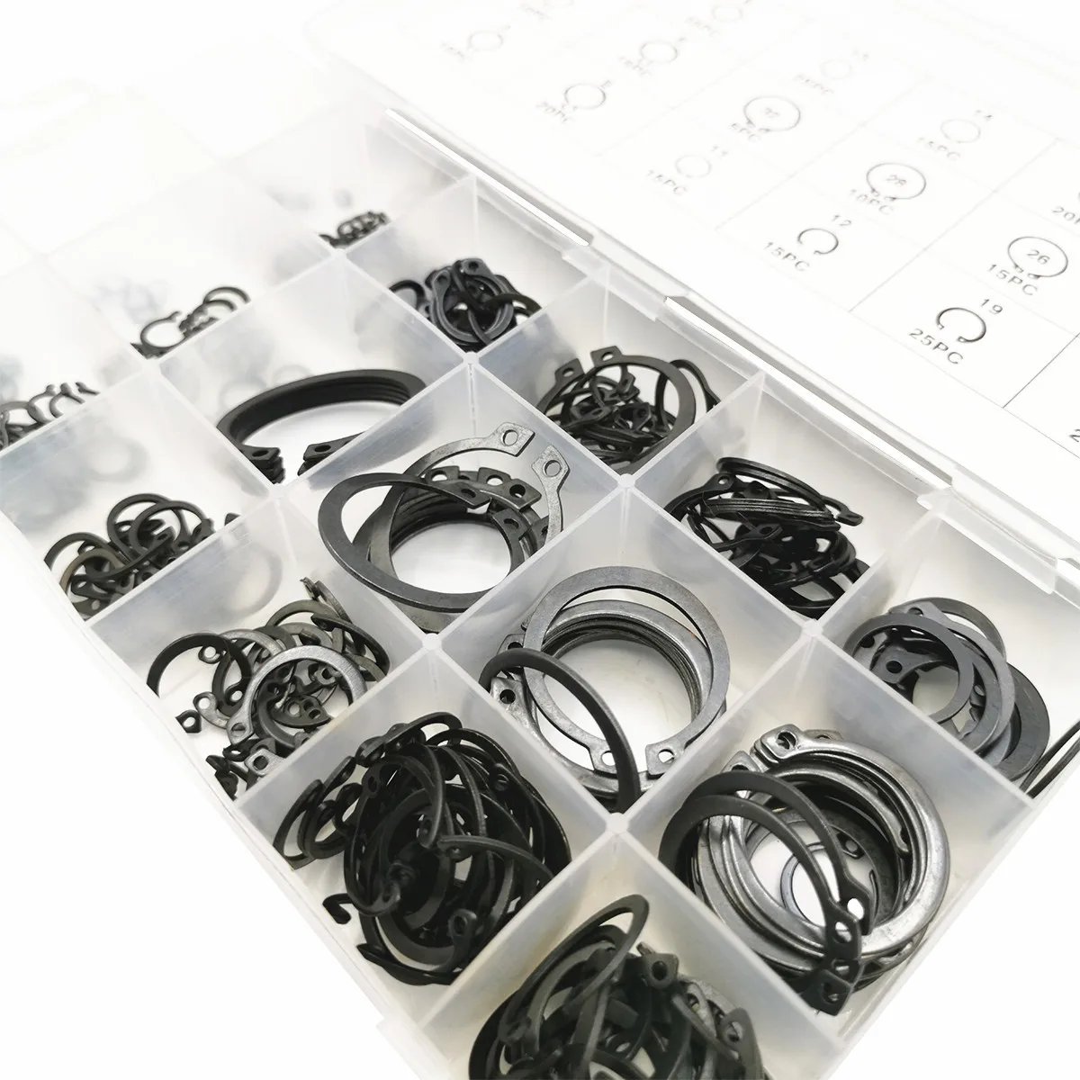 300pc Circlip, Retaining Ring, Hardened C-shaped Opening Inner Outer Snap Ring Set, Use To Limit The Shaft Collars Displacement