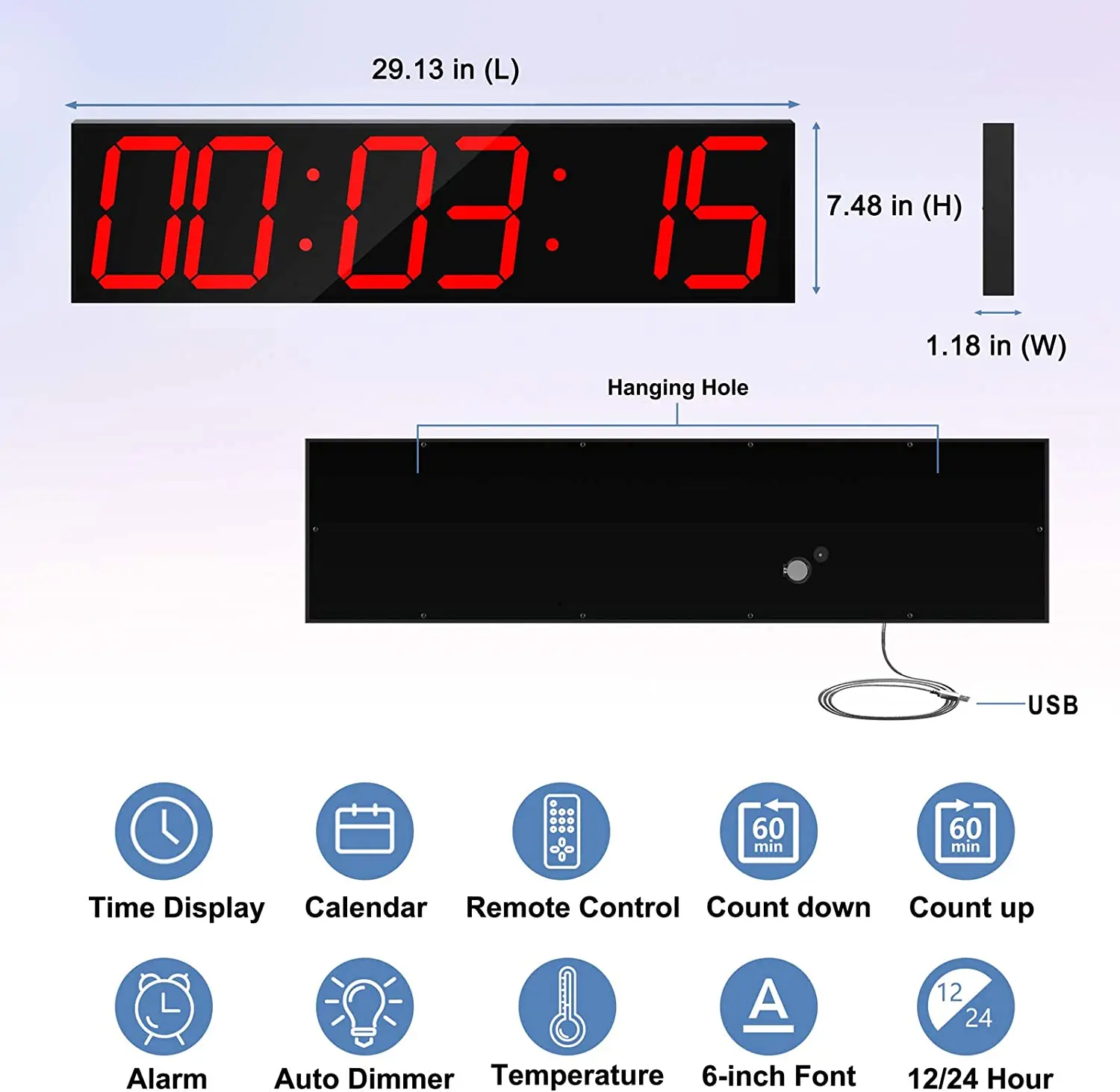 Jhering 6-Inch LED Day Countdown Clock Large Screen Multifunction Digital Alarm Wall Clock for Education and Advertising