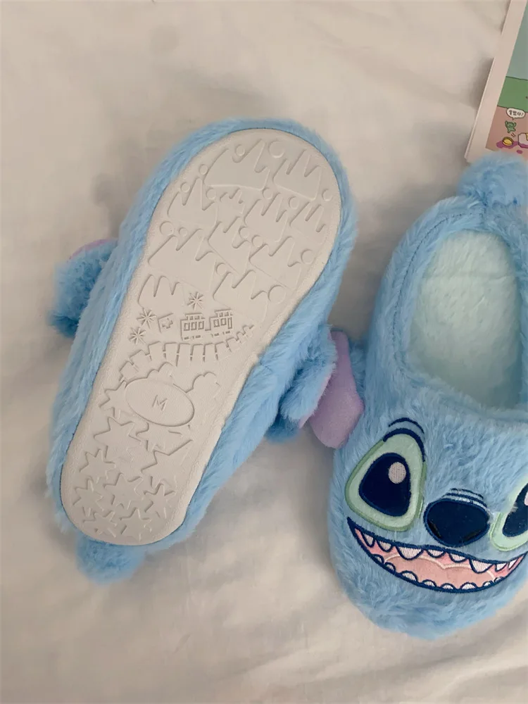 Disney Stitch Cute cartoon home indoor non-slip floor cotton slippers winter warm plush slippers couple slippers