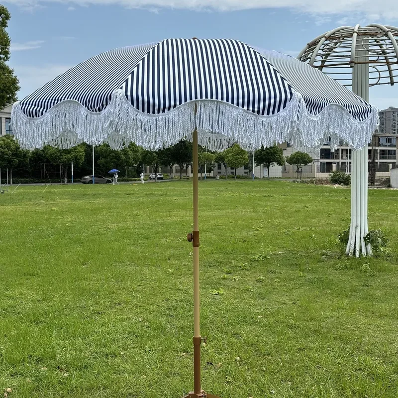 Cotton Lace Fringe Beach Umbrella Outdoor Garden Parasol Sun Protection Shade for Yard Patio Leisure Summer Decor Large