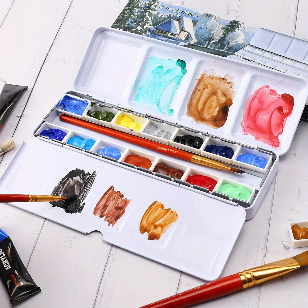 Bild 6: 1 Stück Aquarell-Dose-Palette, leeres Farbetui aus Metall mit leeren Pfannen für DIY-Reisen, Aquarell-Palette, Acryl und Ölgemälde