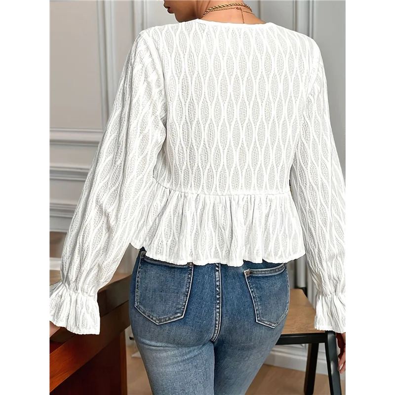 

CGS-Womens Tie Front Tops Babydoll Puff Long Sleeve Blouse Y2k Shirt