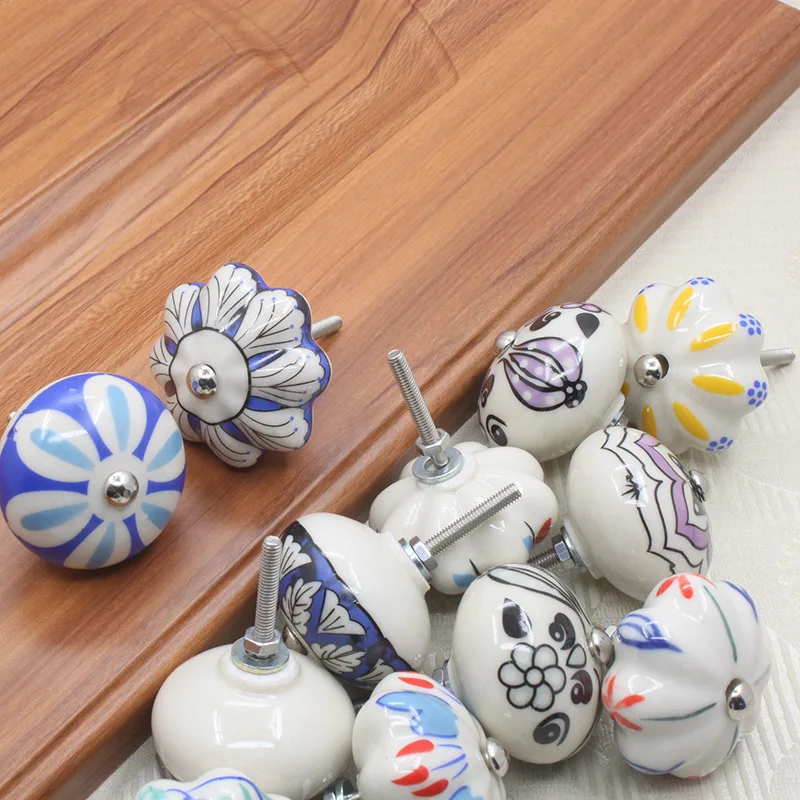 Pumpkin Ceramic Handles Drawer Knobs Single Hole Closet Door Handles Cabinet Handles Cupboard Furniture Wardrobe Handle knobs