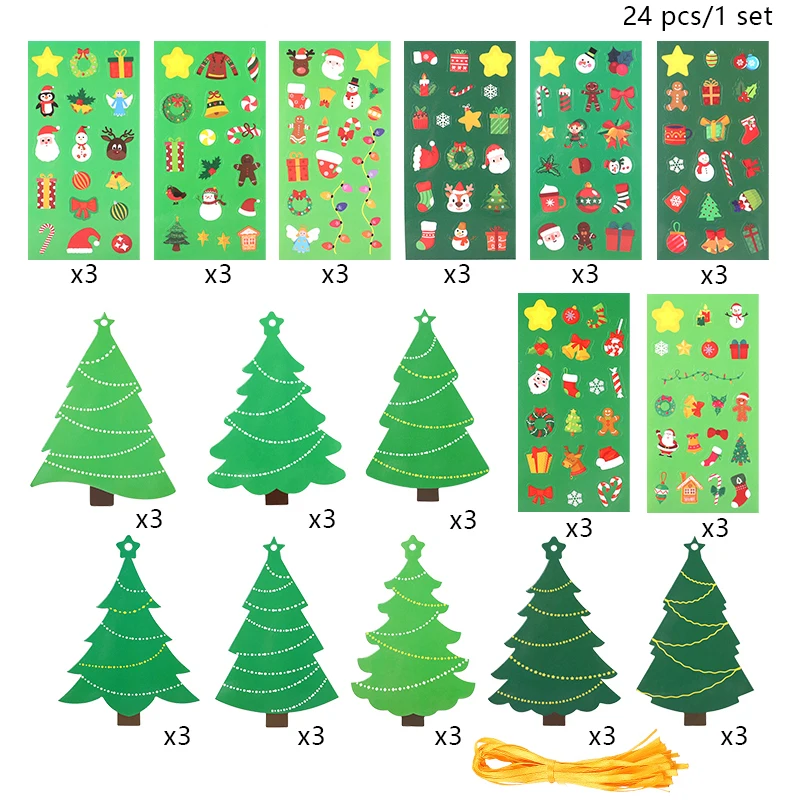 

24PCS Complete Christmas Tree Craft Kit with Stickers & DIY Ornaments Kids Gift Favors 2026 New Year Party Home Decoration