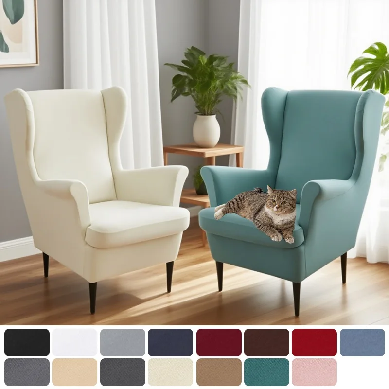 

Wing Chair Slipcovers Stretch Spandex Wingback Chair Covers Nordic Solid Color Wingback Armchair Slipcovers Furniture Protector