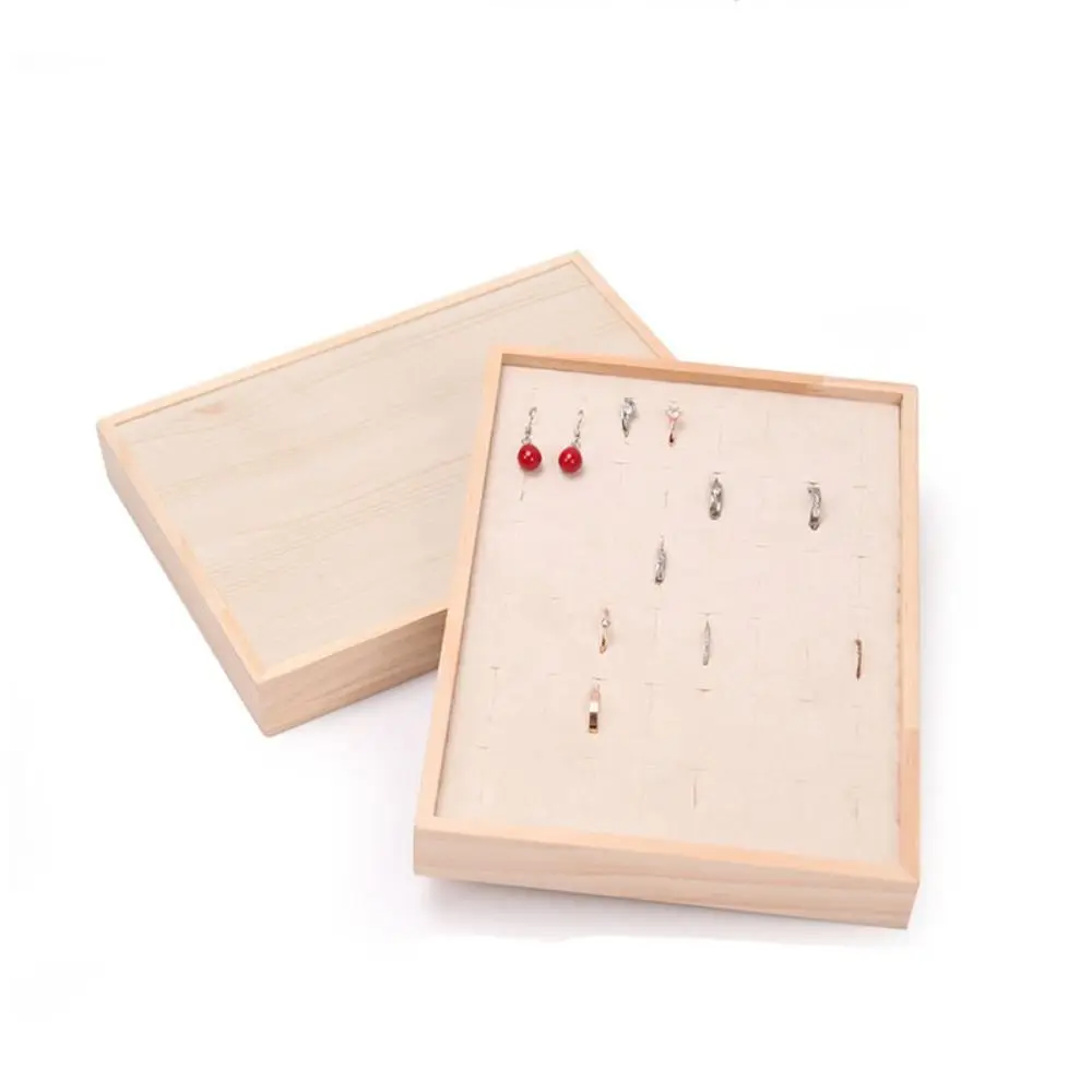 

48 Grids Wood Rings Tray Exquisite Velvet Earrings Display Tray Ear Studs Case Jewlery Organizer Ring Earring Holder Store