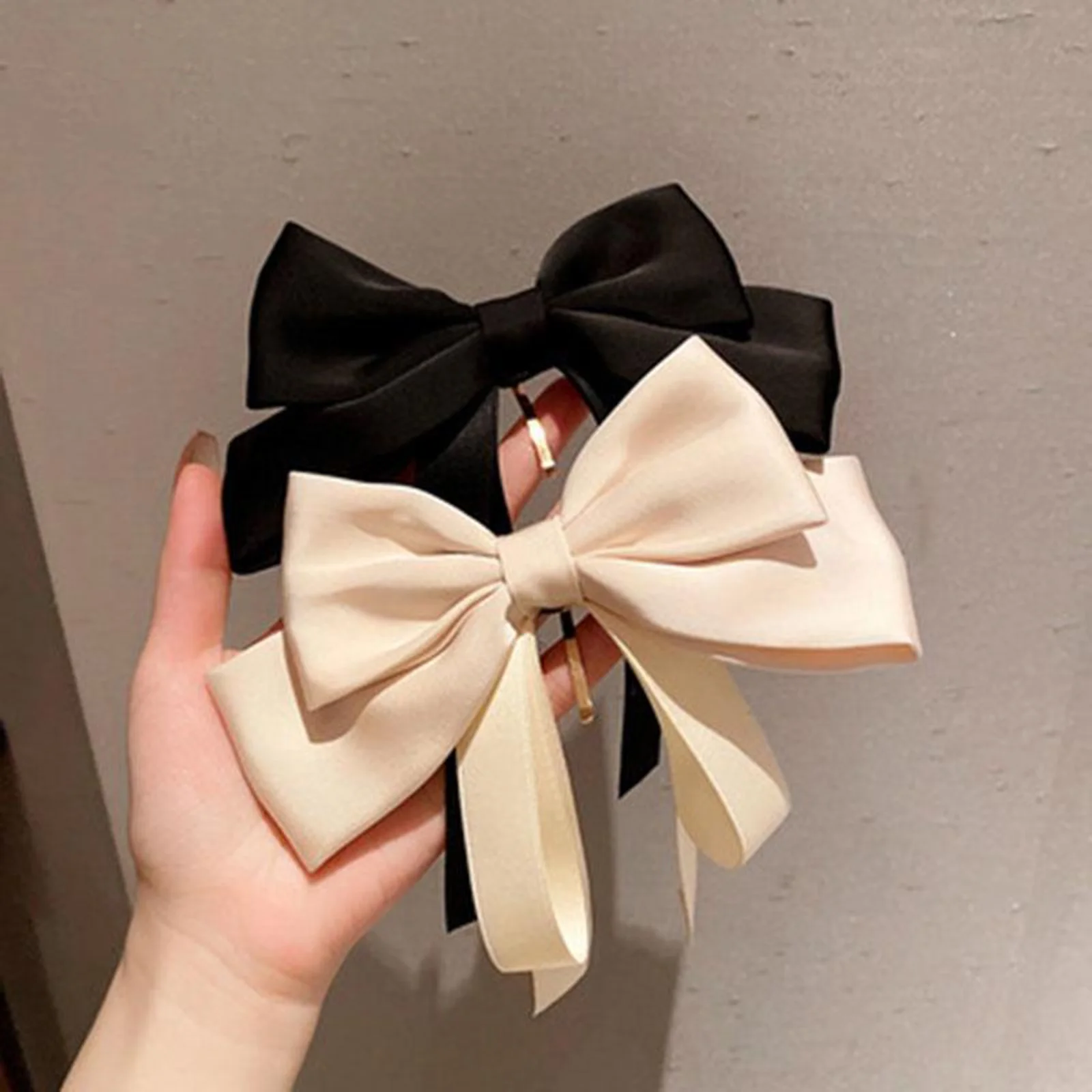 Fashion Big Ribbon 2 Layers Black/White Bowknot Girls Hair Clip Women Sweet Hair Accessories Temperament Wedding Party Headwear