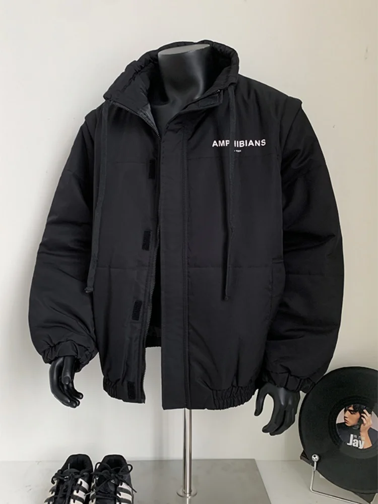 

Мужская зимняя теплая куртка из утолщенного хлопка со съемными рукавами, с воротником-стойкой, в американском повседневном стиле, Cleanfit