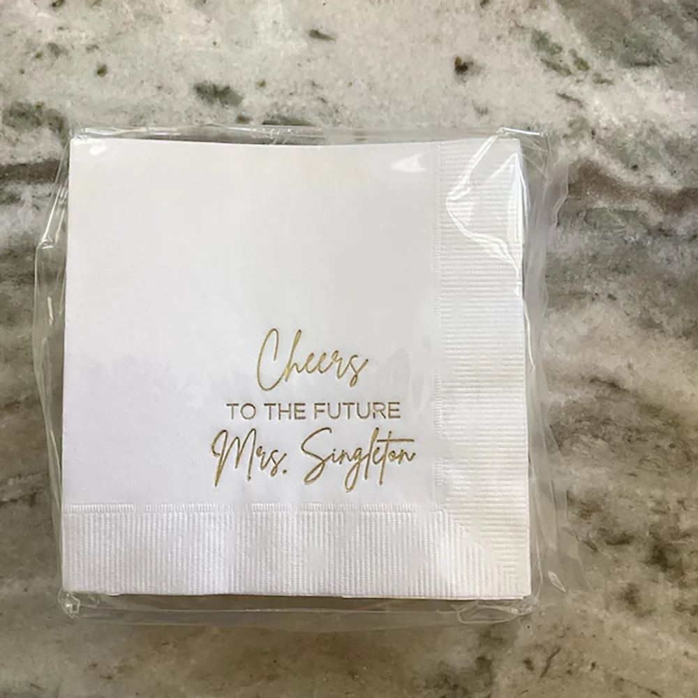 Personalized 20Pcs Printed Cocktail Napkins - Cheers To The Future Mrs Wedding Day Bachelorette Bridal Shower Table Decorations view 3