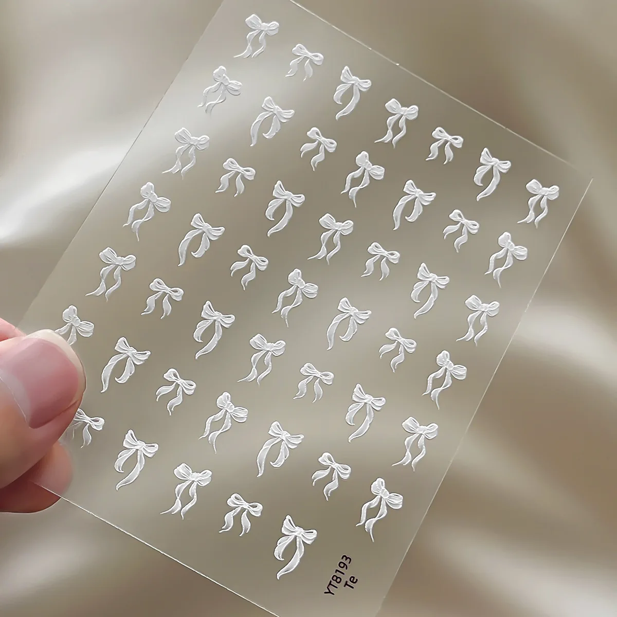 Cream Wind White Embossed Ribbon Bow Simple Sticker Nails Y2k Nail Stickers for Nails Foil Nail Art Supplies French Manicure