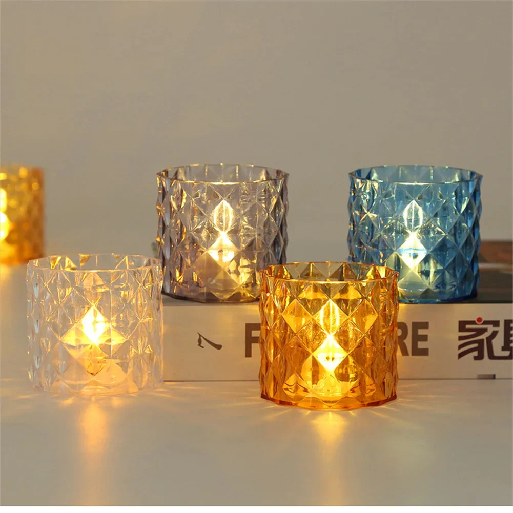 Glass Candle Holders Set Of 12 Flameless Dropless LED Candles Lights For Home Party Halloween Xmas Decor