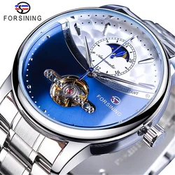 Forsining 339G Tourbillon Best Watch For Men Mechanical Wristwatches Fashion Moon Phase Dial Luxury Stainless Steel Strap