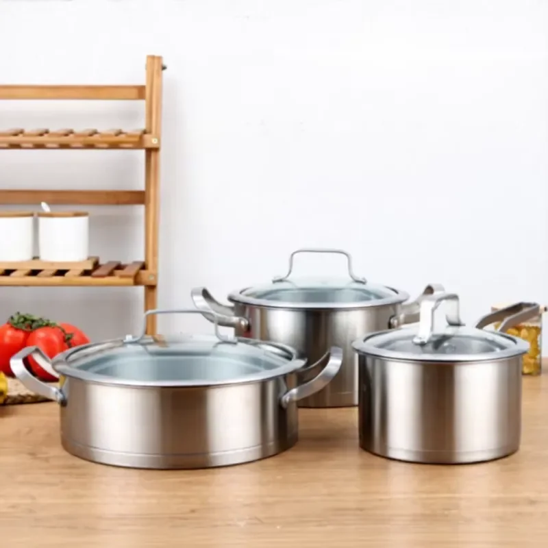 3 Piece 430 Stainless Steel Cookware Set Glass Lid Induction Compatible Soup Milk Pot Frying Pan Kitchen Cooking Utensils