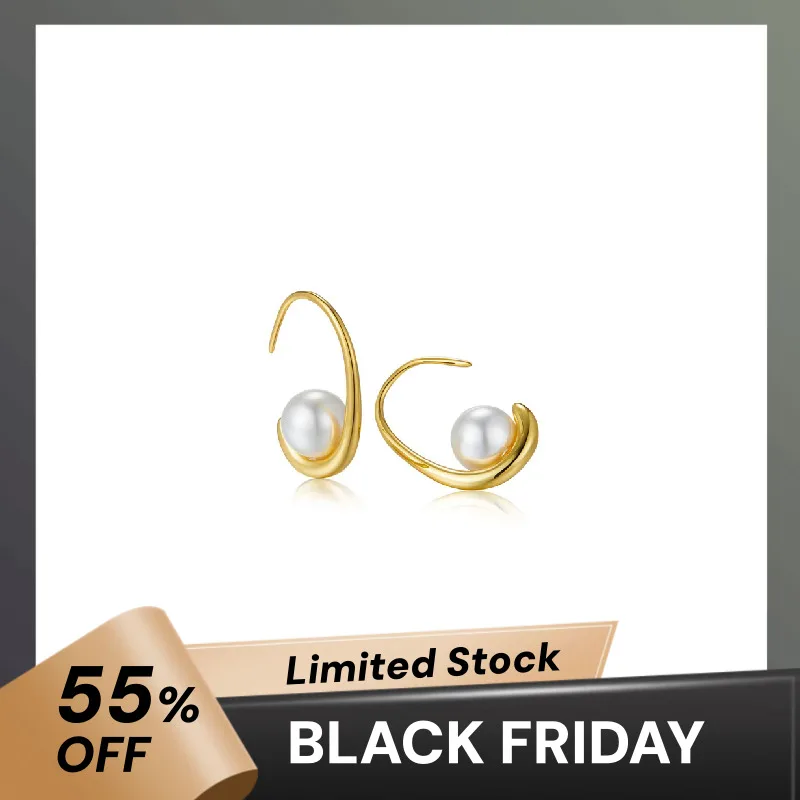 

ПРОЗРАЧНЫЕ серьги-кольца из стерлингового серебра 925 пробы с позолотой и жемчугом, геометрические полукруглые простые серьги во французском стиле