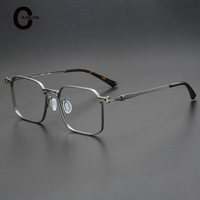 Pure Titanium Anti-blue Light Square Tortoise Men Retro Art Handmade Glasses Myopia Prescription Lens Women Optical Frame