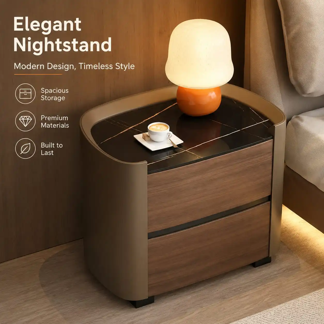 Modern Double-Layer Bedside Table with Contrast Color Design and Ample Storage for Bedroom or Living Room