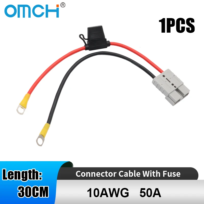 

OMCH 1pc 50Amp 30cm 10AWG Plug Extension Cable For Connector Cable With 50A Fuse Electrical Equipment