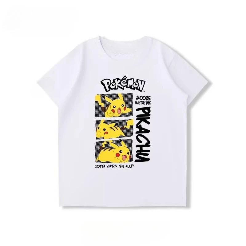 

Potdemiel – New Summer Style Pure Cotton Children's T-Shirts, Pikachu Print, Unisex Size, Comfortable and Breathable