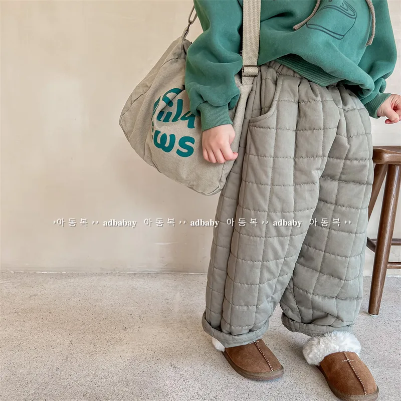 Neue Winterhose im koreanischen Stil für Kinder, dicke warme Hose, einfarbige, lässige Stepphose für Kinder – Detail 13