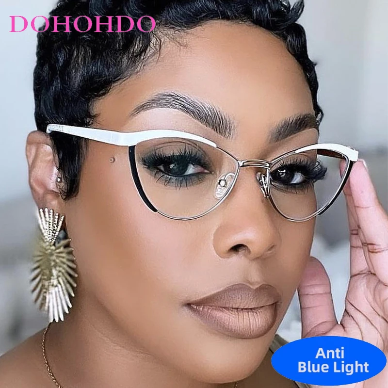 

Retro Luxury Design Metal Cat Eye Anti-Blue Light Glasses Women Men Computer Play Games Optical Small Frame Eyeglasses Lentes