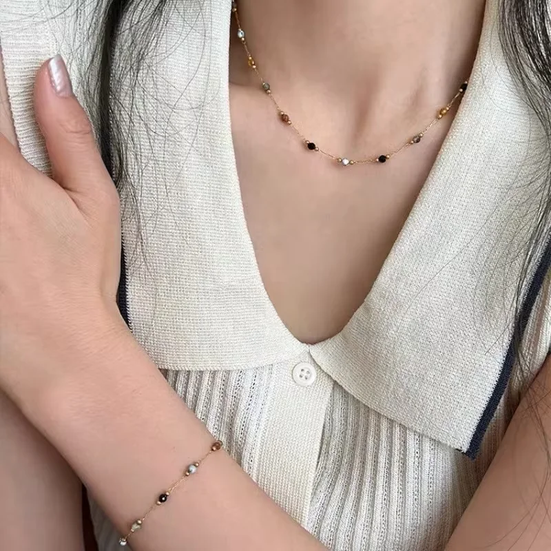 2pc Bohemian Multicolor Stone Necklace & Bracelet Set