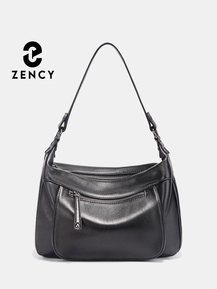 

Zency Black Women Large Capacity Handbag 100% Genuine Leather Soft Hobo Shoulder Crossbody Elegant Designer Underarm Bag 2025