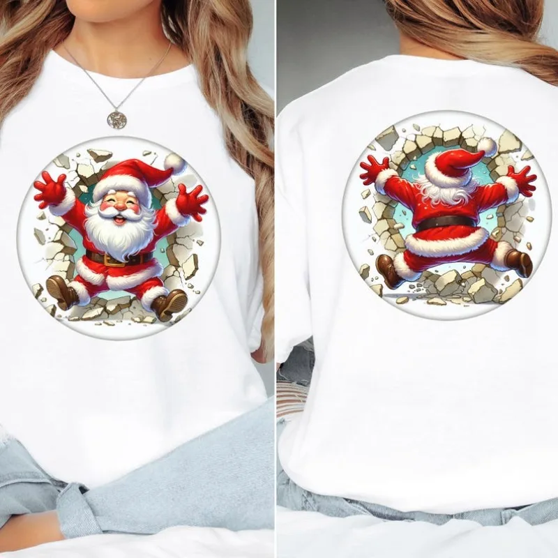 Santa Crash Weihnachts-Kapuzenpullover, lustiges Grafik-T-Shirt mit Aufdruck vorne und hinten, weich, bequem, Herbst-Winter-Baumwoll-T-Shirts für Damen