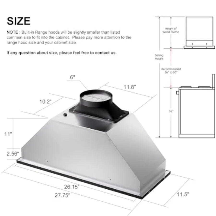 30 Inch Range Hood Insert with 900 CFM HighEfficiency Exhaust Fan for Kitchen Ventilation Voice and Gesture Control Touch Opera