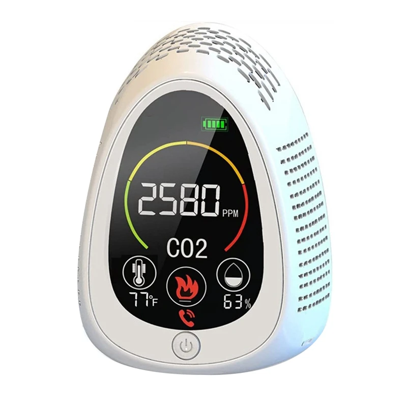 1 Piece 4 In 1 Smoke Alarm+Co2+Humidity+Temperature Multifunction Meter Air Quality Monitor Hygrometer White