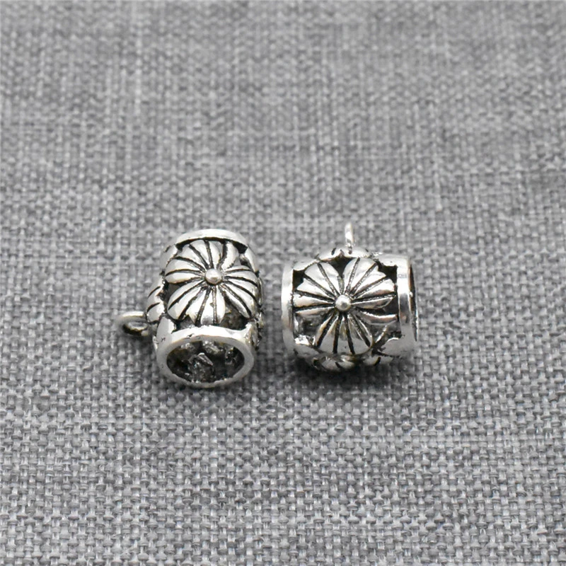 2 Pieces Three Leaf Clover Floral Bail Beads in 925 Sterling Silver for Jewelry Making