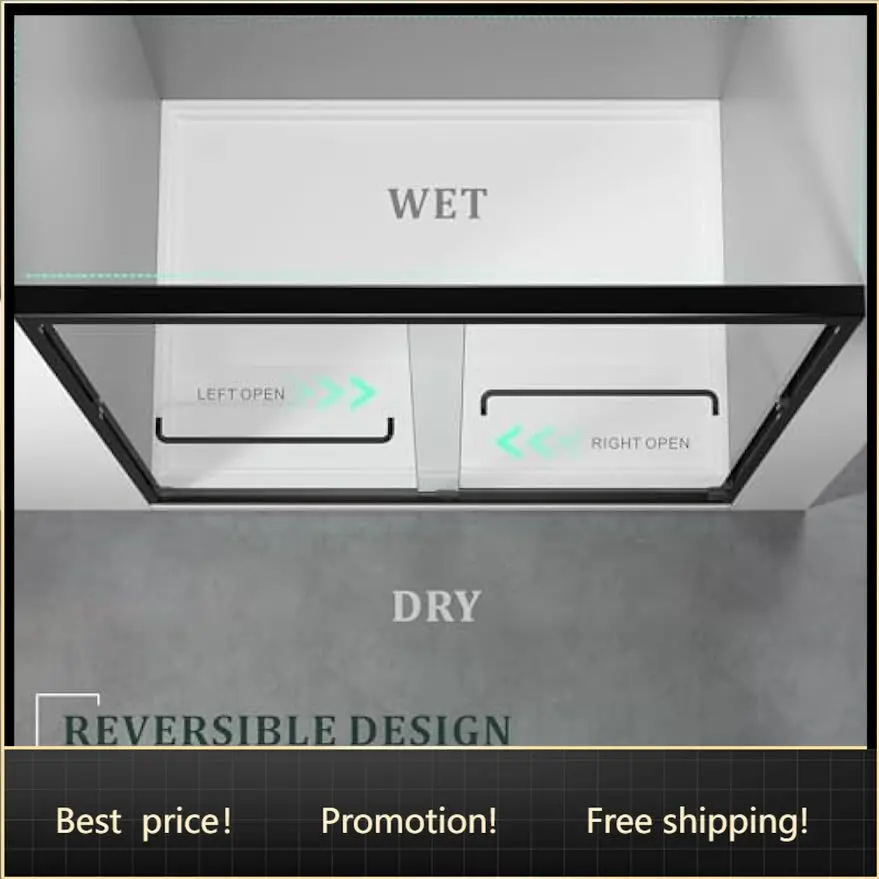 Walk In Double Sliding Shower Enclosure Tempered Glass Door Black Stainless Hardware