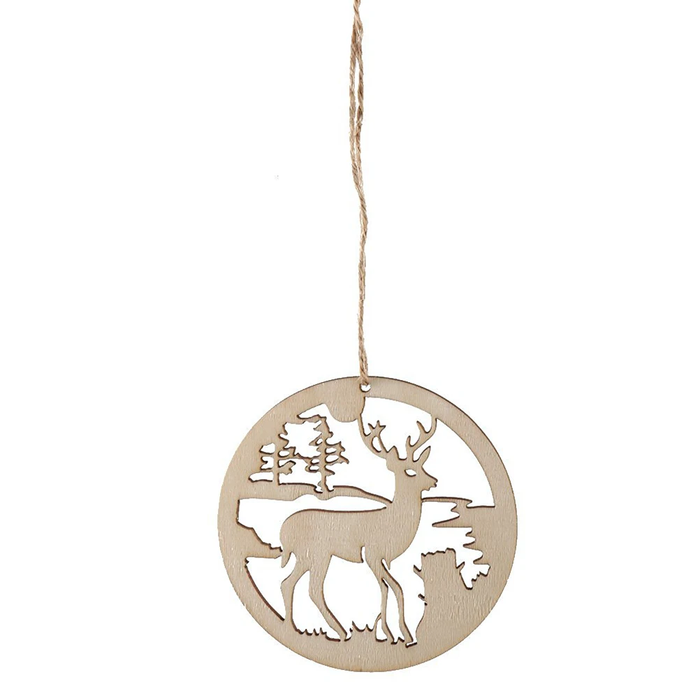 

5pcs Round Wooden Decorations Christmas Hollow Carved Ornament For Tree Wall Window Holiday Home Party Decoration Deer Hanging