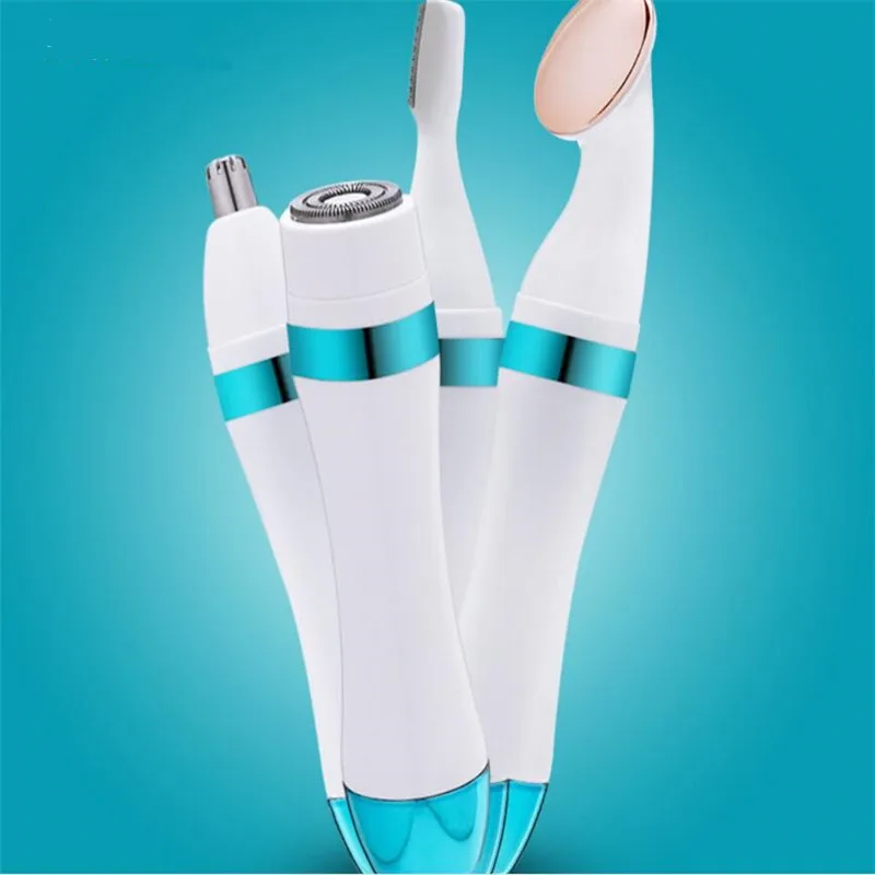 Aparador de sobrancelha 4 em 1 feminino e removedor de pêlos pubianos compacto portátil máquina de cortar cabelo para aliciamento preciso senhora nariz kit de corte de cabelo