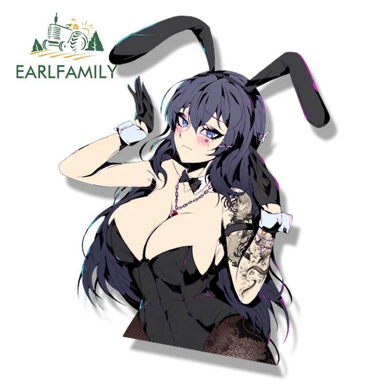 EARLFAMILY Bunny Girl Sakurajima Mai Fanart Car Sticker Janpan Anime Sketch Waifu Decals JDM Cartoon Peek Girl Stickers Car Wrap image 2