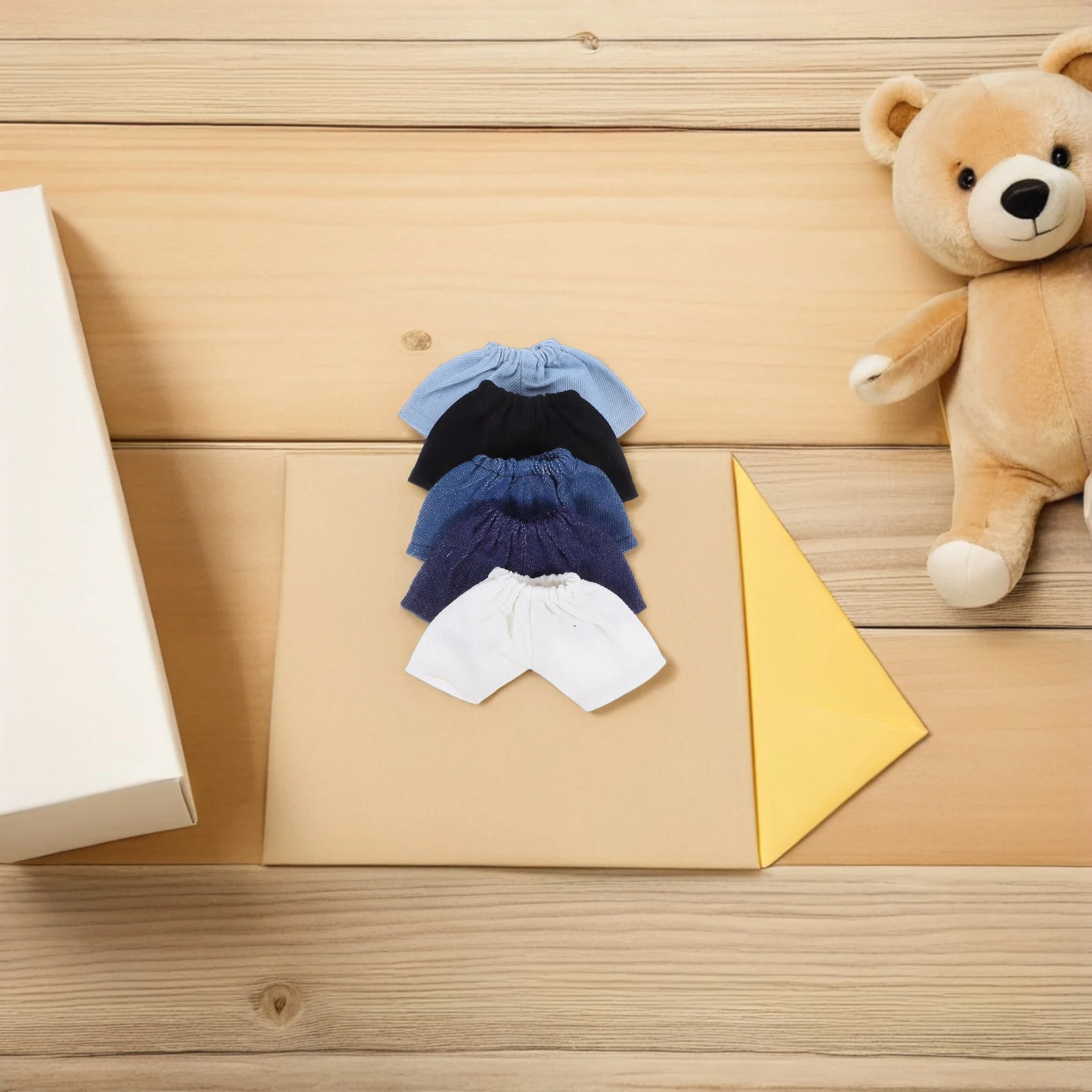 5 pçs 20cm calças tecido macio cintura elástica para roupas de pelúcia cena em miniatura acessórios do bebê calças curtas