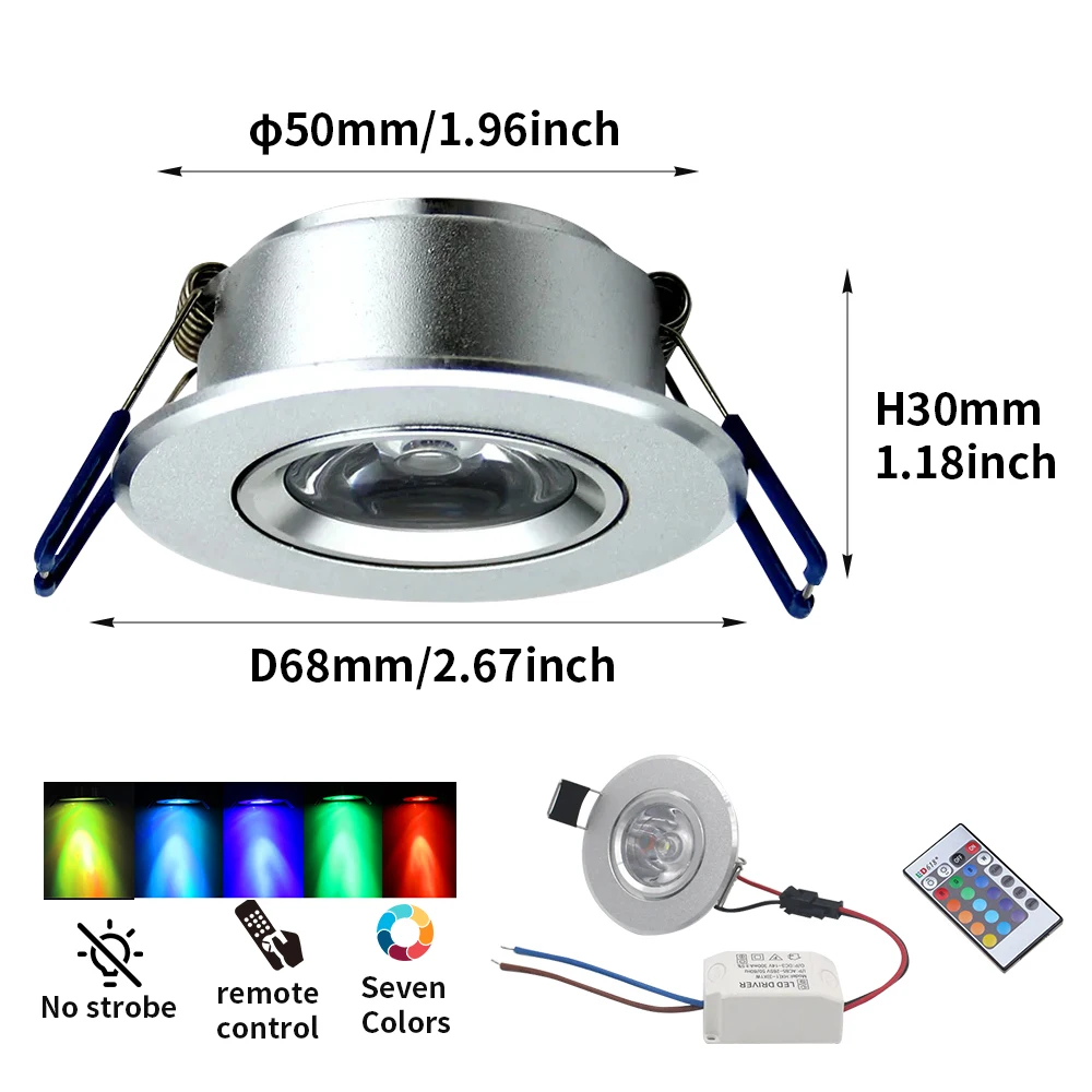 RGB With Remote Recessed Ceiling Lamp Downlight Colorful Lights Color Changing Dimmable Controller  + IR Remote Control