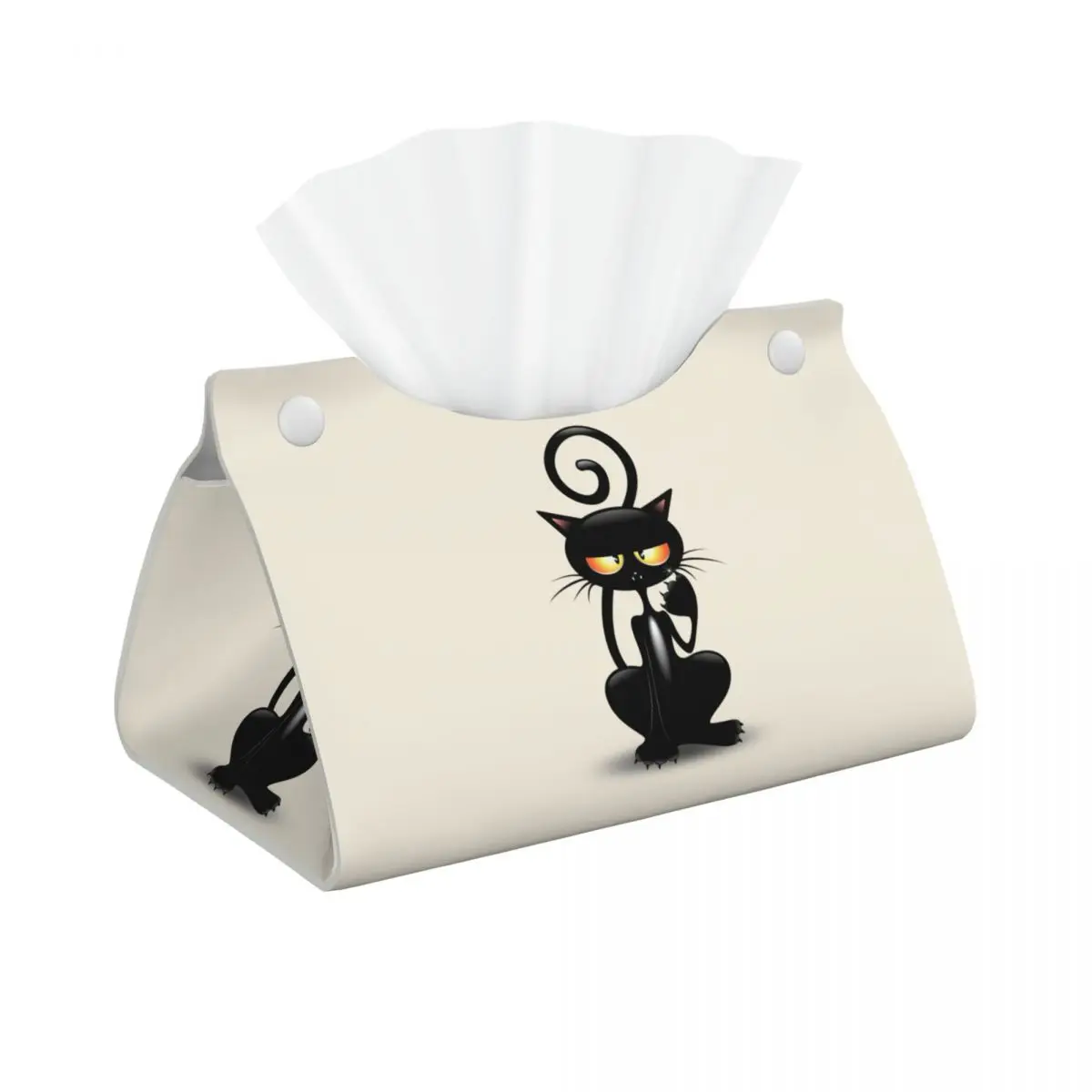 Custom Cartoon Funny Black Cat Facial Tissue Box Cover Rectangular PU Leather Tissue Box Holder for Car Toilet