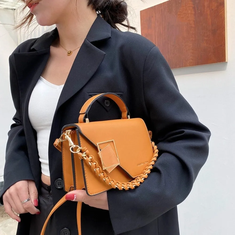 

Trendy Korean Style Women Crossbody Bag Solid Color Simplicity Chains Fashion Armpit Bag Adjustable Square Bag Party