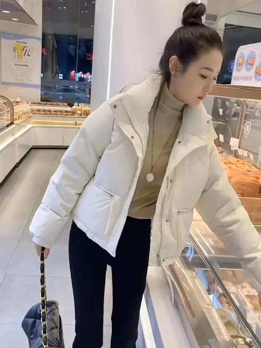 Women's Cropped Stand Collar Puffer Jacket Multi-Color Quilted Puffy Coat Winter Parkas Casual Fashion Thick Warm Outerwear