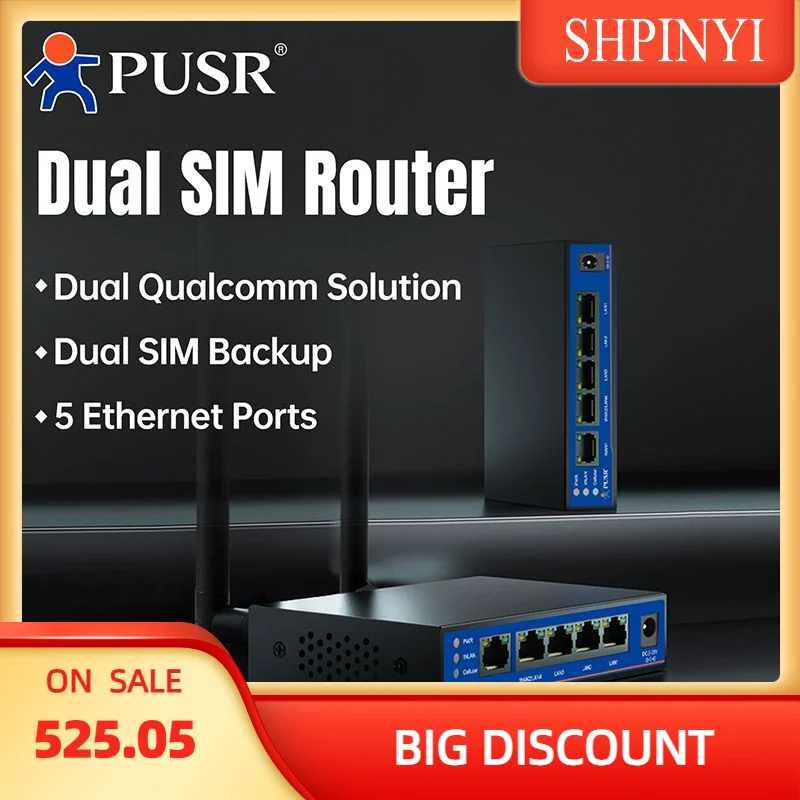 

Промышленный сотовый маршрутизатор PUSR Global Band с двумя SIM-картами LTE Cat4 и 5 портами Ethernet, двойной WAN, богатый VPN-ретранслятор USR-G805s-G