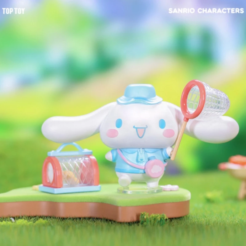 MINISO Sanurgente-Boîte ennemi de la série Camping Friends, Kuromi Cinnamoroll, MyMelody, Pachacco Pompompurin, modèle Kawaii, jouet pour enfants, cadeau