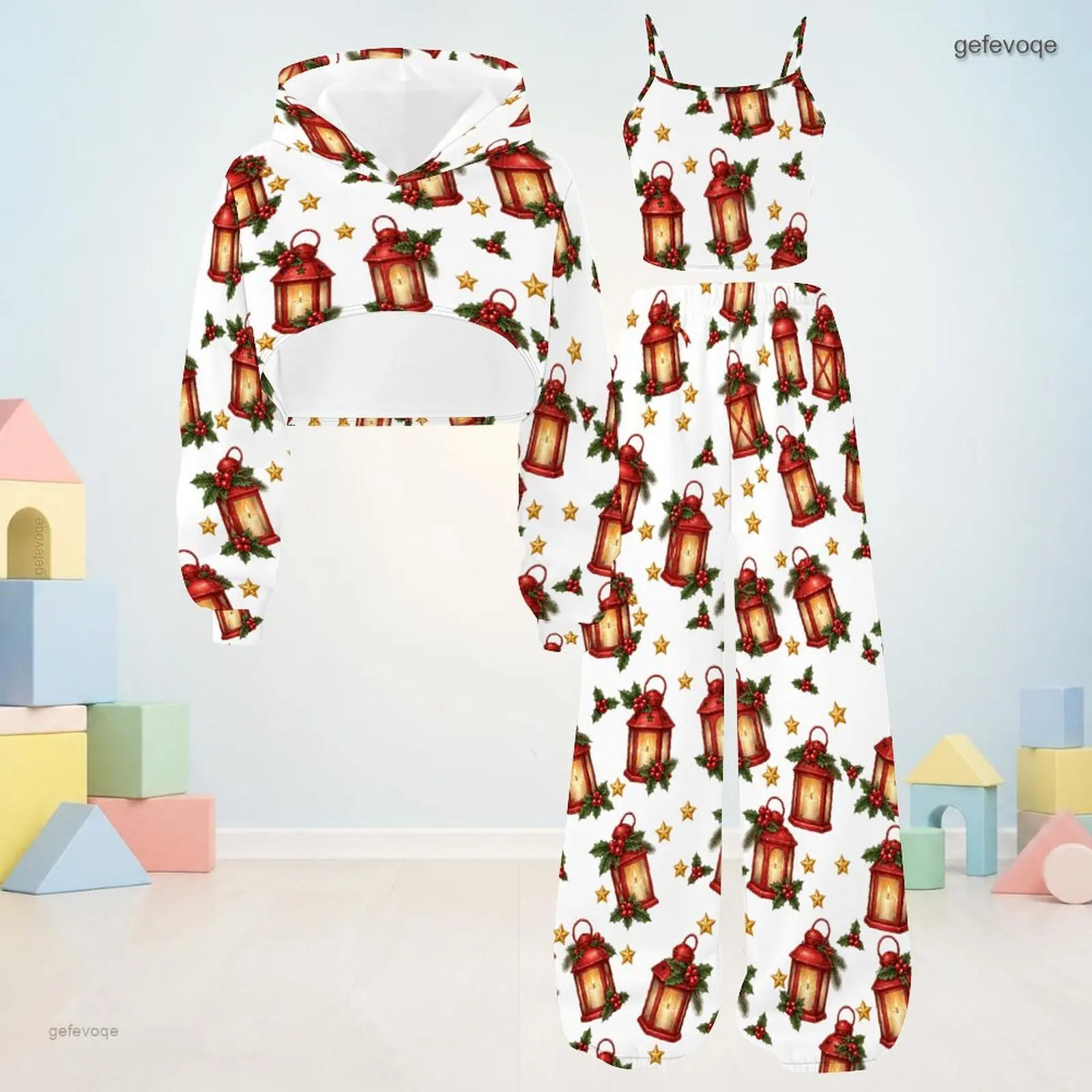 Autumn Graphic Print Girls 3 Piece Outfit Girls Hooded Vintage Children Clothing Holiday Wear